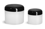 Polypropylene Plastic Jars, Frosted Thick Wall Jars w/ Black Dome Cap
