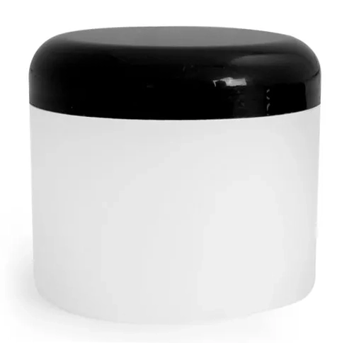 4 oz Plastic Jars, Frosted Natural Thick Wall Polypropylene Jars w/ Black Dome Cap