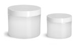 Polypropylene Plastic Jars, Frosted Thick Wall Jars w/ White Smooth Plastic Lined Caps
