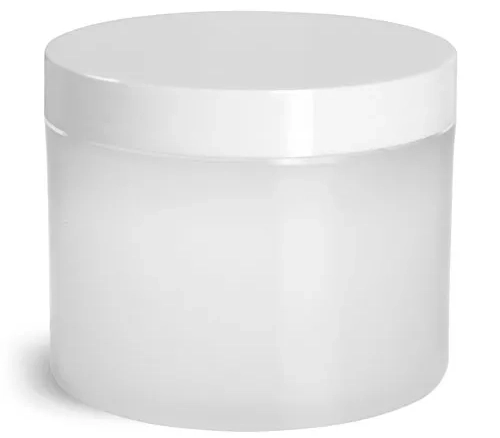 4 oz Frosted Natural Thick Wall Polypro Jars w/ White Smooth Plastic Lined Caps