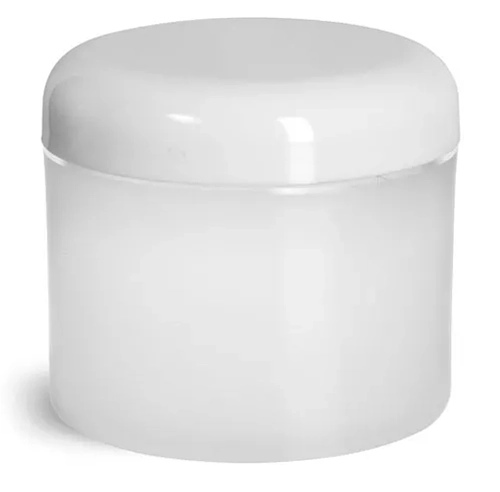 4 oz Plastic Jars, Frosted Natural Thick Wall Polypropylene Jars w/ White Lined Dome Caps
