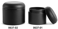 Plastic Jars, Frosted Black Polypropylene (PIR) Straight Sided Jars w/ Black Unlined Dome Caps