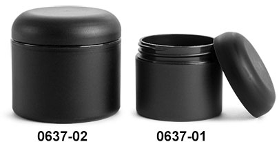 Plastic Jars, Frosted Black Polypropylene (PIR) Straight Sided Jars w/ Black Unlined Dome Caps