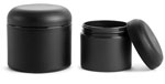 Polypropylene (PIR) Plastic Jars, Frosted Black Straight Sided Jars w/ Black Dome Caps
