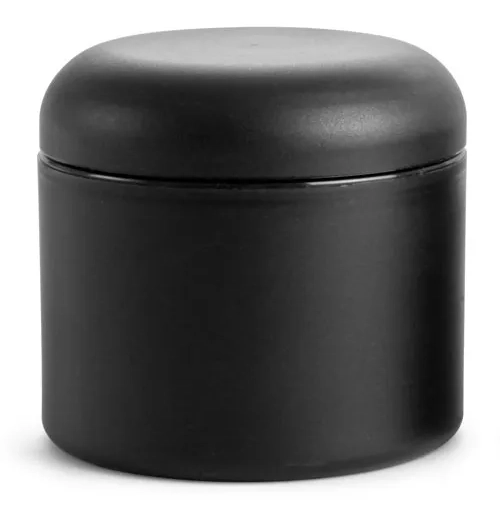 4 oz Frosted Black Polypro (PIR) Straight Sided Jars w/ Black Dome Caps