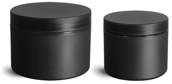 Polypropylene (PIR) Plastic Jars, Frosted Black Straight Sided Jars w/ Black Lined Caps