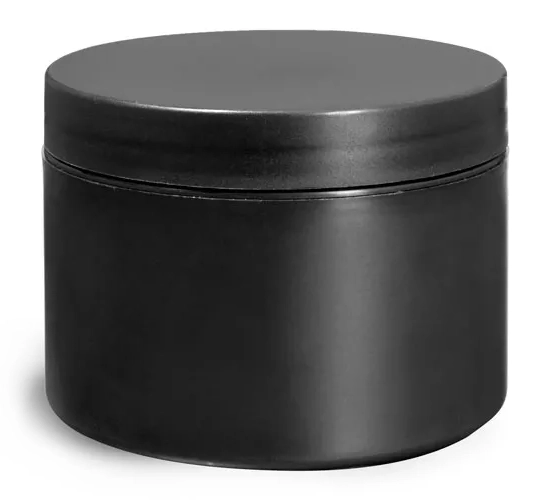 8 oz Plastic Jars, Frosted Black Polypro (PIR) Straight Sided Jars w/ Black Lined Caps