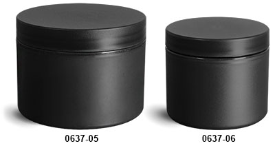 Plastic Jars, Frosted Black Polypropylene (PIR) Straight Sided Jars w/ Black Lined Caps