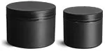 Polypropylene (PIR) Plastic Jars, Frosted Black Straight Sided Jars w/ Black Lined Caps