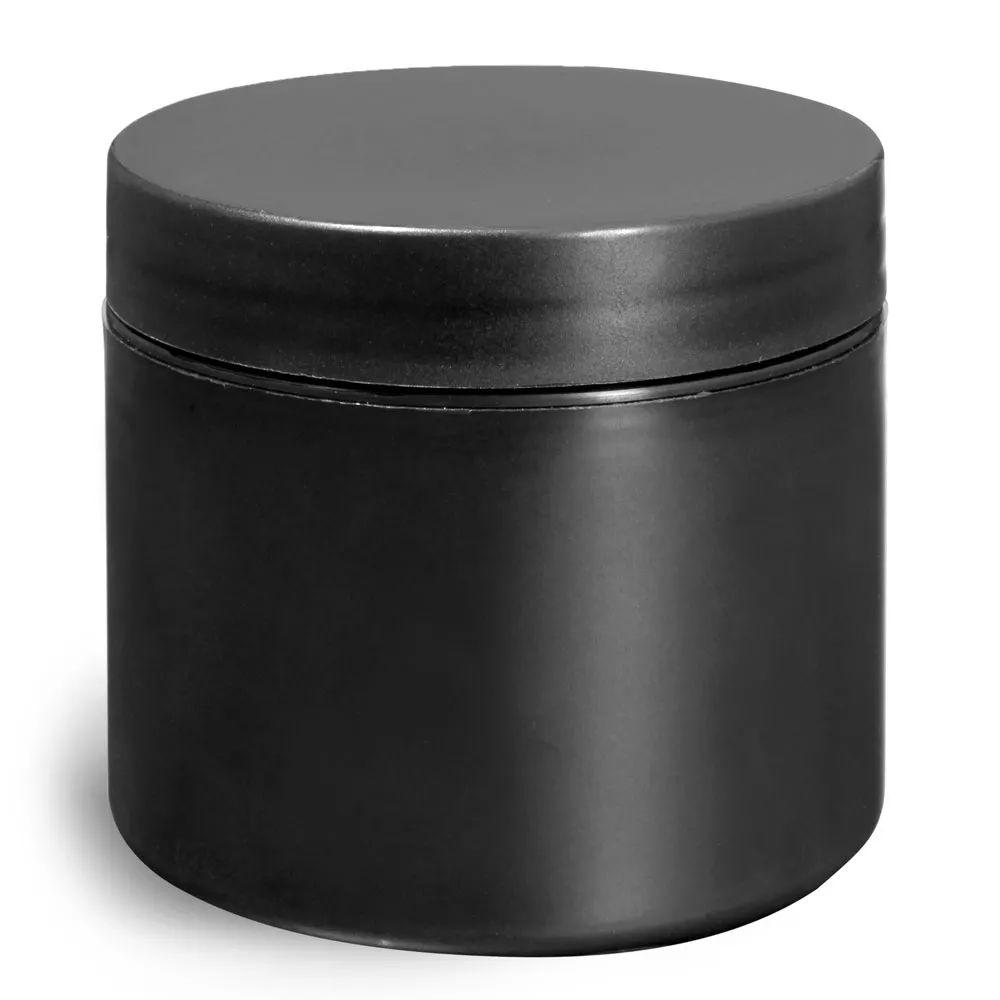 4 oz Frosted Black Polypro (PIR) Straight Sided Jars w/ Black Lined Caps