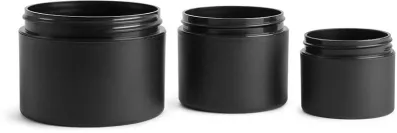 Frosted Black Polypropylene (PIR) Straight Sided Jars (Bulk), Caps NOT Included