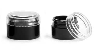 Polypropylene Plastic Jars, Black Thick Wall Jars w/ Clear Caps