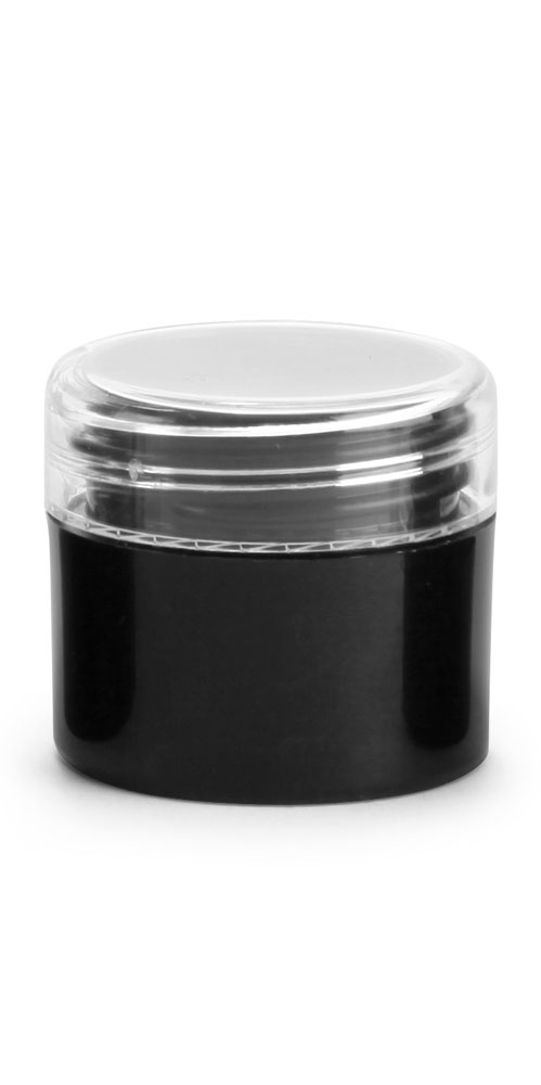 1/4 oz Black Polypro Straight Sided Thick Wall Jars w/ Clear Caps