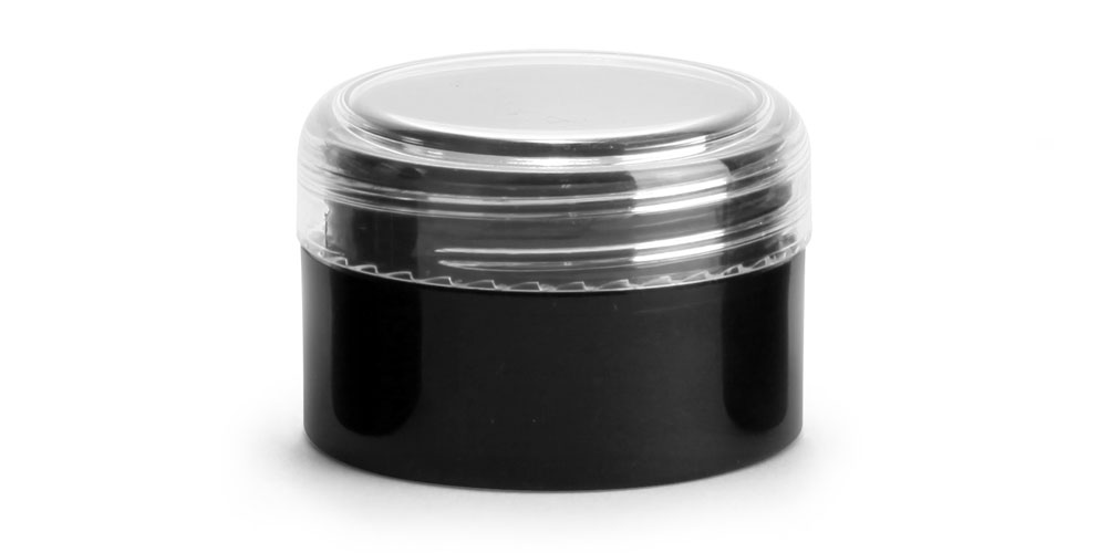 1/2 oz Black Polypro Straight Sided Thick Wall Jars w/ Clear Caps