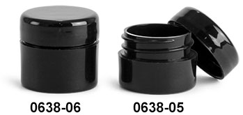 Plastic Jars, Black Polypropylene Straight Sided Thick Wall Jars w/ Black Lined Dome Caps