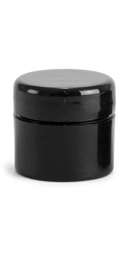 1/4 oz Black Polypro Straight Sided Thick Wall Jars w/ Black Lined Dome Caps