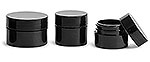Polypropylene Plastic Jars, Black Thick Wall Jars w/ Black Smooth Lined Caps