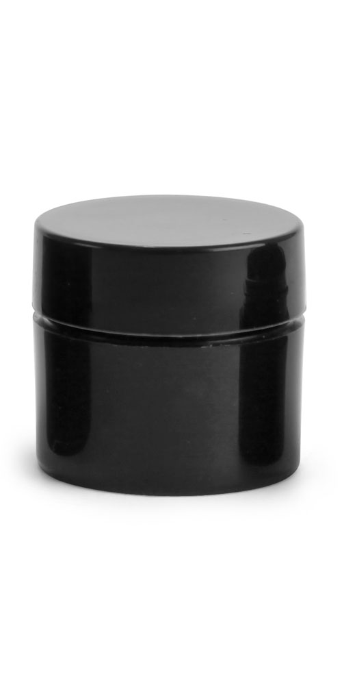1/4 oz Black Polypro Straight Sided Thick Wall Jars w/ Black Smooth Lined Caps