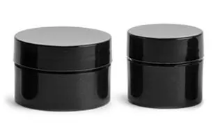 Polypropylene Plastic Jars, Black Thick Wall Jars w/ Black Smooth Lined Caps
