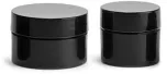 Polypropylene Plastic Jars, Black Thick Wall Jars w/ Black Smooth Lined Caps