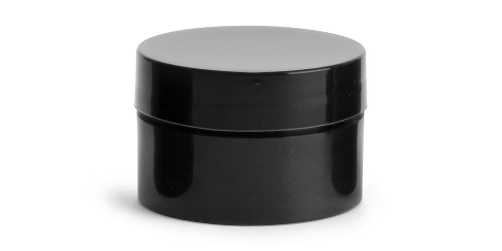 1/2 oz Black Polypro Straight Sided Thick Wall Jars w/ Black Smooth Lined Caps