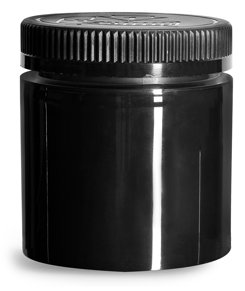 SKS Bottle & Packaging - 3 oz Plastic Jars, Black Polypropylene Open ...