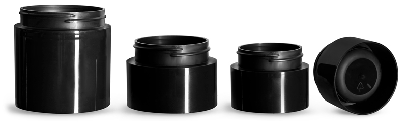 Plastic Jars, Black Polypropylene Round Open Bottom Jars (Bulk), Caps Not Included   