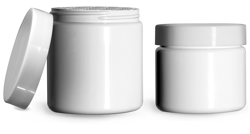 PET (PCR) Plastic Jars, White Straight Sided Jars w/ Smooth White PS22 Lined Caps