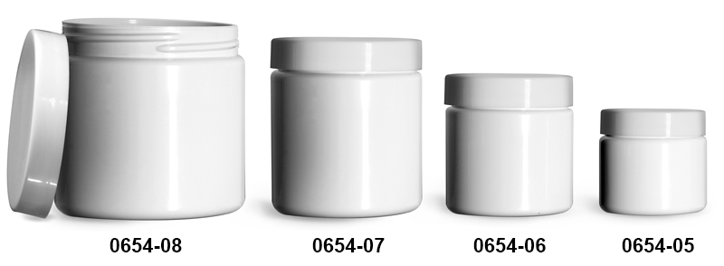 Plastic Jars, White PET (PCR) Straight Sided Jars w/ Smooth White PE Lined Caps