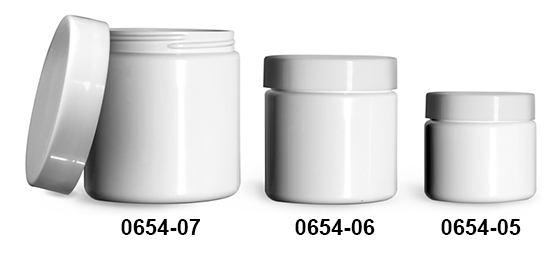 Plastic Jars, White PET (PCR) Straight Sided Jars w/ Smooth White PE Lined Caps
