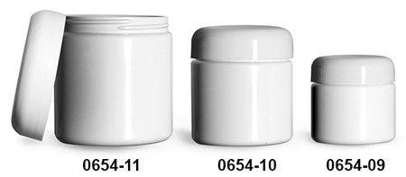 Plastic Jars, White PET (PCR) Straight Sided Jars w/ White PE Lined Dome Caps