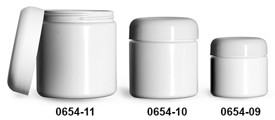 Plastic Jars, White PET (PCR) Straight Sided Jars w/ White PE Lined Dome Caps