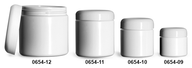 Plastic Jars, White PET (PCR) Straight Sided Jars w/ White PE Lined Dome Caps