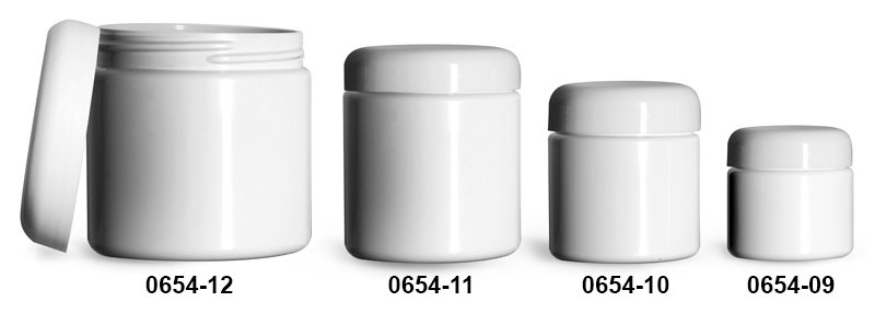 Plastic Jars, White PET (PCR) Straight Sided Jars w/ White PE Lined Dome Caps
