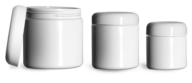  PET (PCR) Plastic Jars, White Straight Sided Jars w/ White PE Lined Dome Caps 
