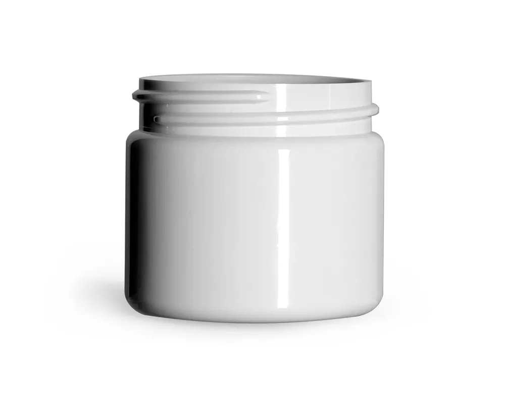 2 oz Plastic Jars, White PCR (PET) Straight Sided Jars (Bulk), Caps Not Included    