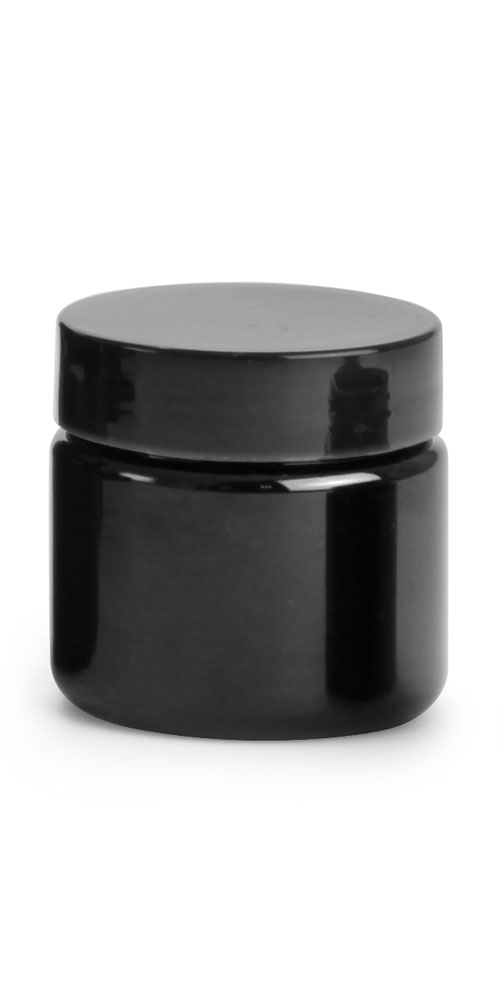 1 oz Black PET (PCR) Straight Sided Jars w/ Black PS22 Lined Caps