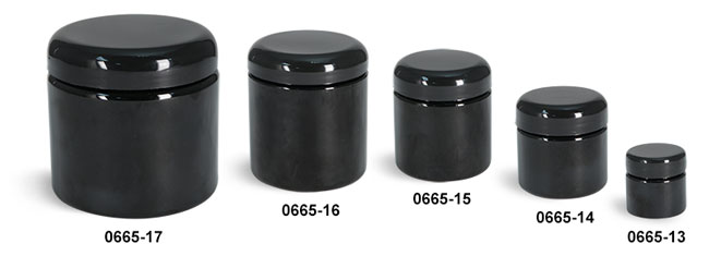 Plastic Jars, Black PET (PCR) Straight Sided Jars w/ Black Lined Dome Caps