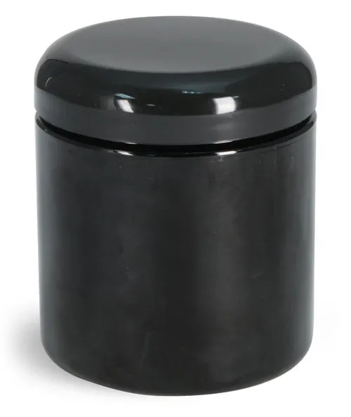 8 oz  Plastic Jars, Black PET (PCR) Straight Sided Jars w/ Black Lined Dome Caps