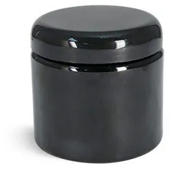 16 oz PET (PCR) Plastic Jars, Black Straight Sided Jars w/ Black Lined Dome Caps