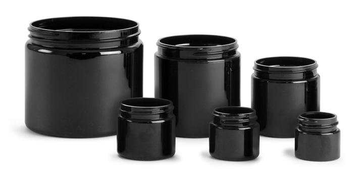 Plastic Jars, Black PET Straight Sided PCR Jars