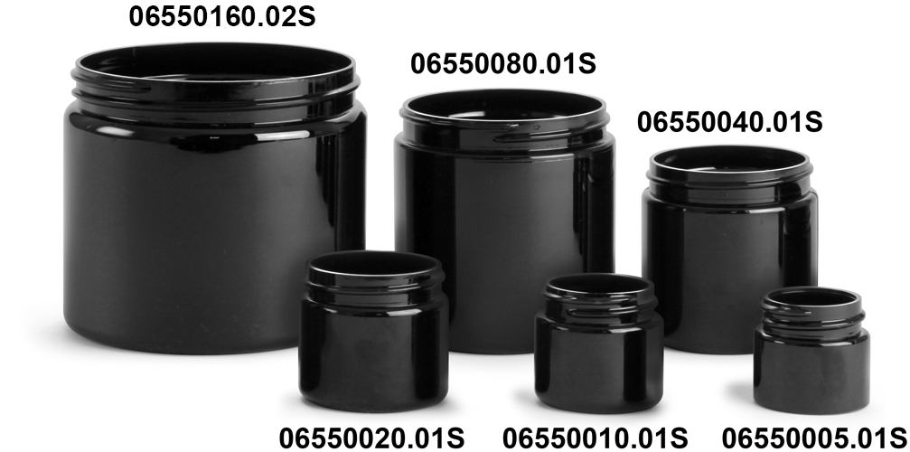 Plastic Jars, Black PET Straight Sided PCR Jars