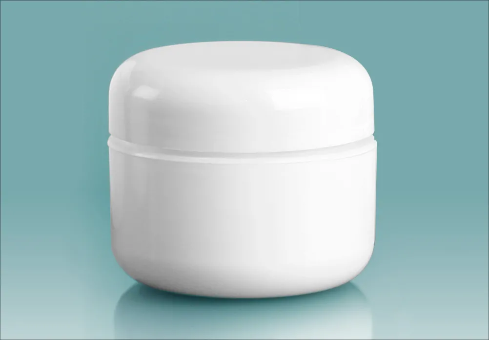 1 oz White Polypropylene Double Wall Radius Jars w/ White Lined Dome Caps