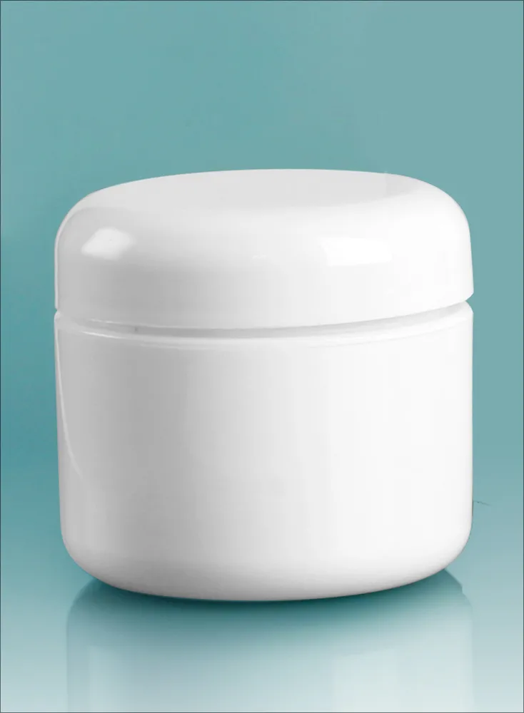 2 oz White Polypropylene Double Wall Radius Jars w/ White Lined Dome Caps