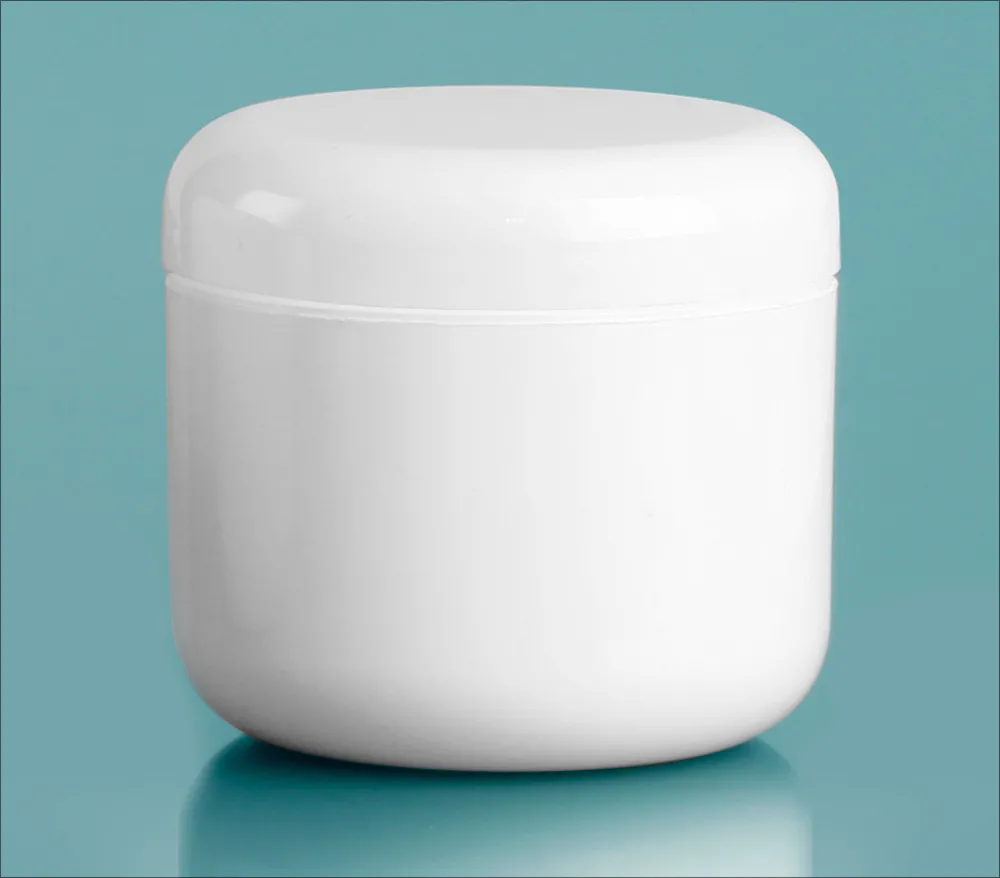 4 oz White Polypropylene Double Wall Radius Jars w/ White Lined Dome Caps