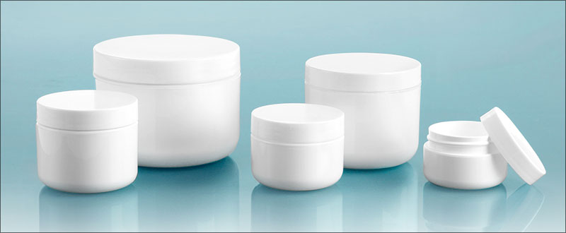 Polypropylene Plastic Jars, White Double Wall Radius Jars w/ White Polypro Smooth PE Lined Caps