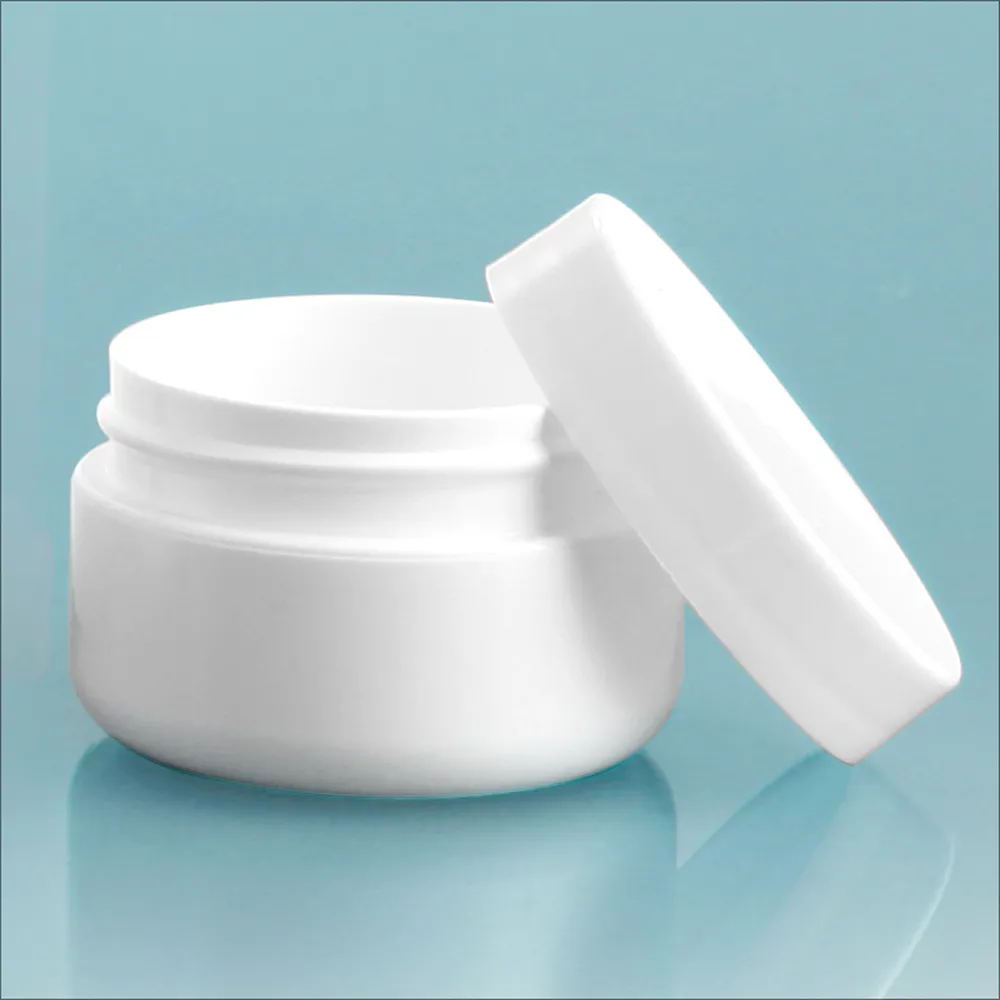 1/2 oz White Polypro Double Wall Radius Jars w/ White Polypro Smooth PE Lined Caps