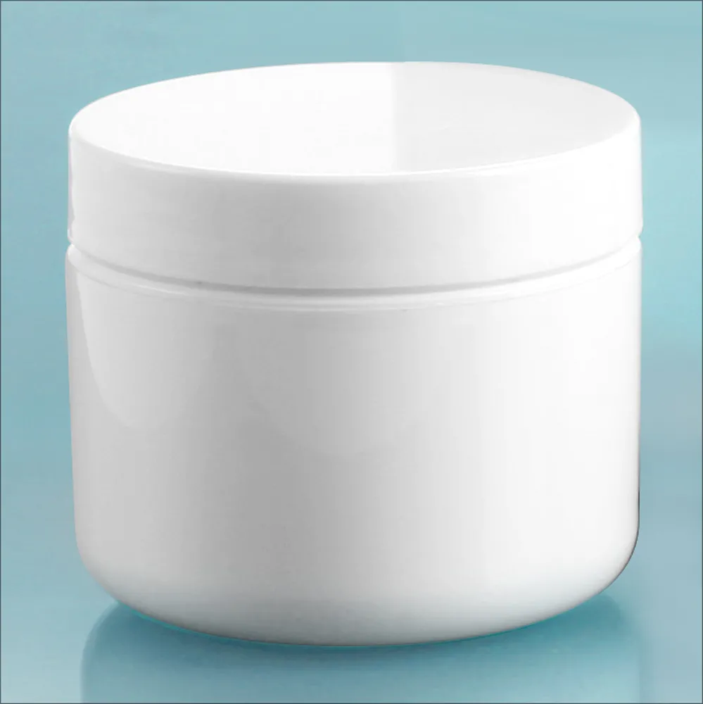 2 oz White Polypro Double Wall Radius Jars w/ White Polypro Smooth PE Lined Caps