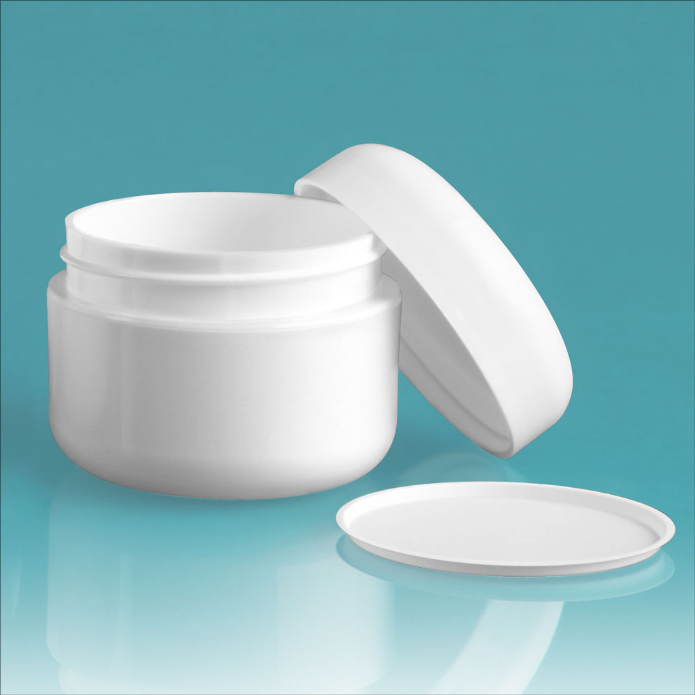 1 oz White Polypro Double Wall Radius Jars w/ White Lined Dome Caps & Cosmetic Disc Liners