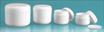Polypropylene Plastic Jars, White Double Wall Radius Jars w/ White Lined Dome Caps & Cosmetic Disc Liners